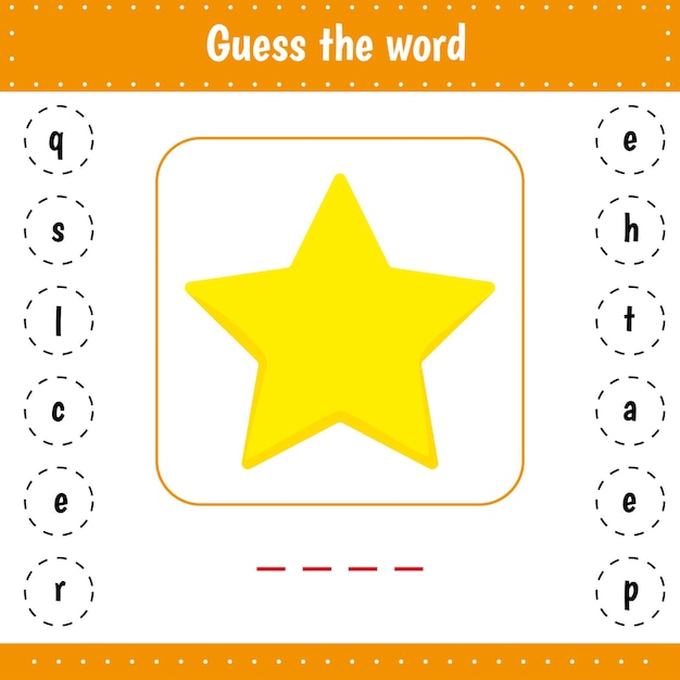 Guess the word Star Educational worksheet for kids activity Vector illustration Logic page for preschool children