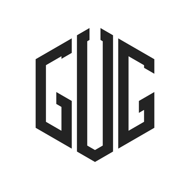 GUG 로고 디자인 초기 글자 GUG 모노그램 로고는 육각형 모양을 사용합니다.