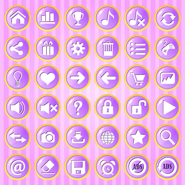 Vector gui button purple circle with golden border