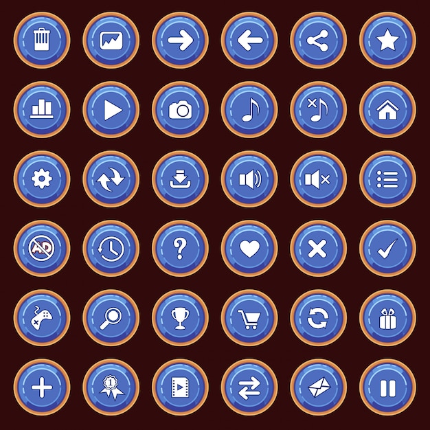 Vector gui buttons flat set color blue and border color yellow.