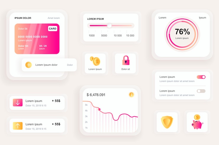 モバイルアプリUI、UXツールキットをバンキングするためのGUI要素