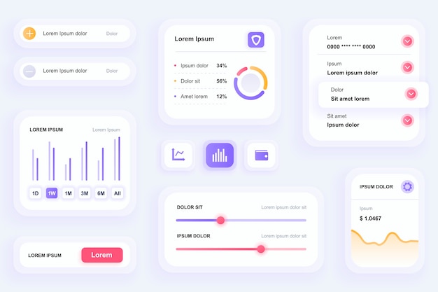 Elementi della gui per l'interfaccia utente dell'app mobile finanziaria, toolkit ux