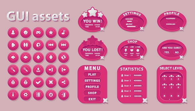 GUI set for the design of the user interface of games and applications