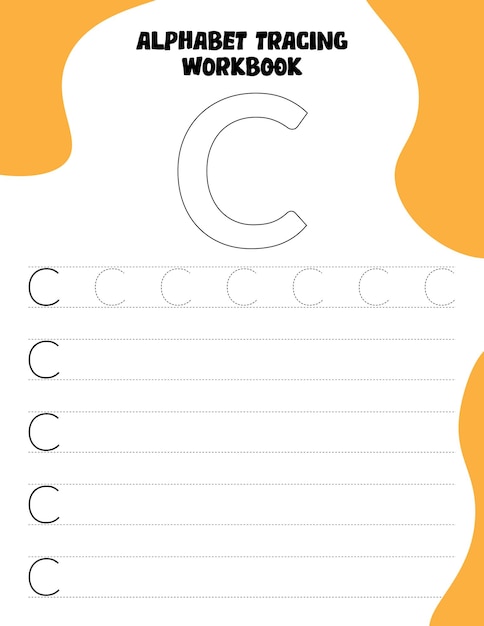 Vector guided letter tracing workbook letter - c