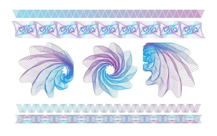 वेक्टर guilloche elements collection for certificate or diploma and currency design premium vector