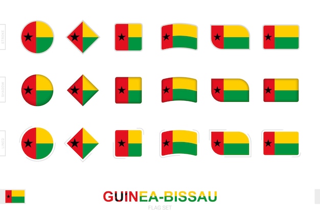 Guinea-Bissau flag set, simple flags of Guinea-Bissau with three different effects.