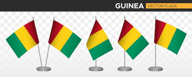 Guinea desk flags mockup 3d vector illustration table flag of guinea