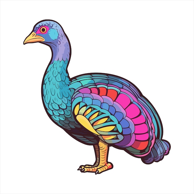 Guinea fowl colorful watercolor cartoon kawaii character animal pet isolated sticker illustration