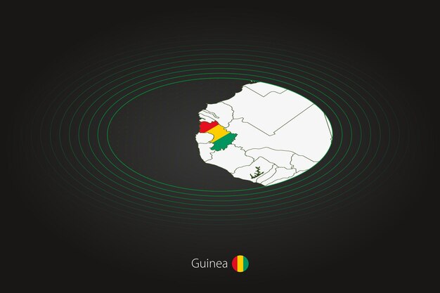 近隣諸国との暗い色の楕円形の地図のギニアの地図