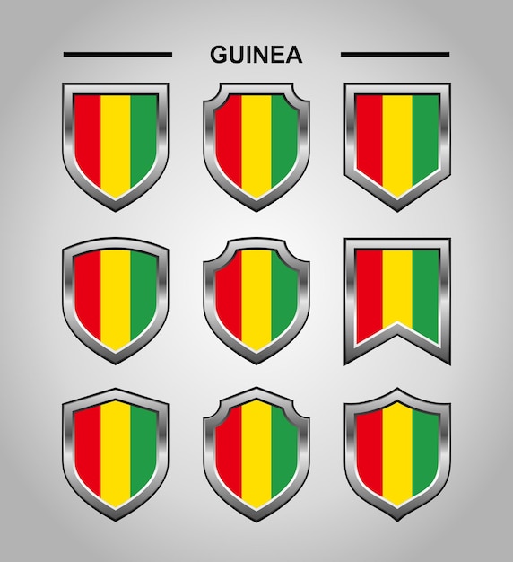 Guinea National Emblems Flag with Luxury Shield