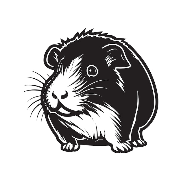 Guinea pig mascot vintage logo line art concept black and white color hand drawn illustration