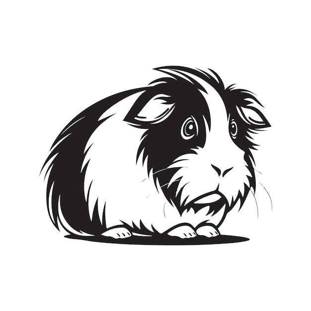 Illustrazione disegnata a mano di colore bianco e nero di concetto di arte linea logo vintage mascotte di cavia