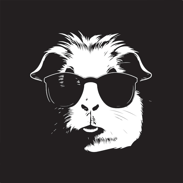 Guinea pig wearing sunglasses vintage logo line art concept black and white color hand drawn illustration