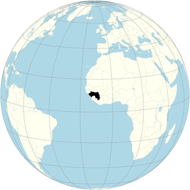 Guinea prominently displayed in the orthographic projection of the world map rich in natural resourc