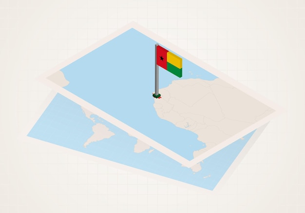 Guinee-Bissau geselecteerd op kaart met 3D-vlag van Guinee-Bissau