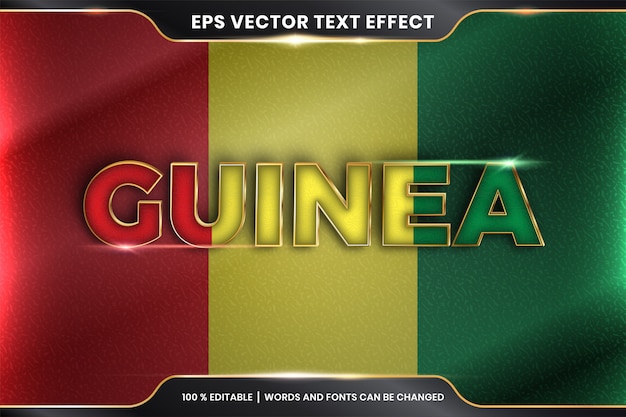 Guinee met zijn nationale landvlag, bewerkbaar teksteffect met gouden kleurstijl