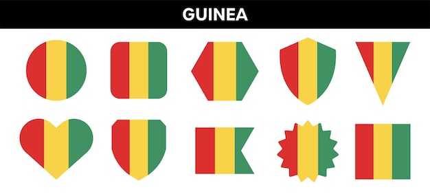 Guinee vlag in verschillende vormen Guinee kleuren embleem set