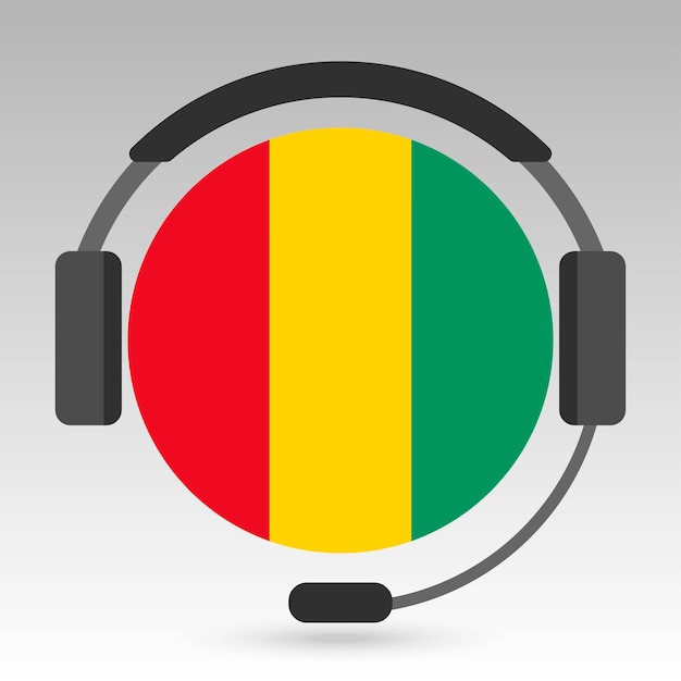Guinee vlag met koptelefoon ondersteuning teken Vector illustratie