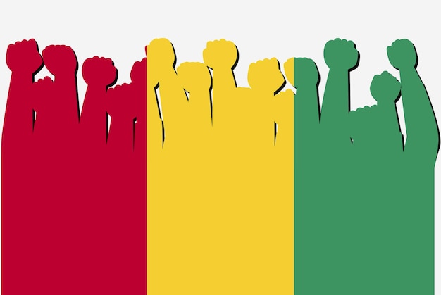 Guinee vlag met opgeheven protest handen vector land vlag logo Guinee protesteren concept