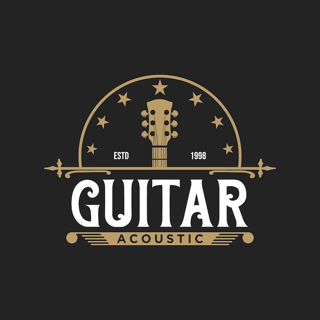 Chitarra acustica logo design vintage