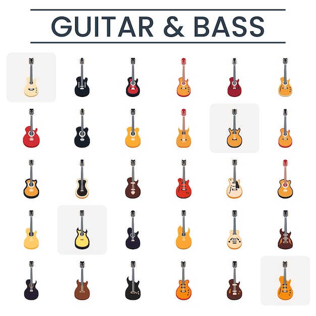 guitar and bass vector set on white background