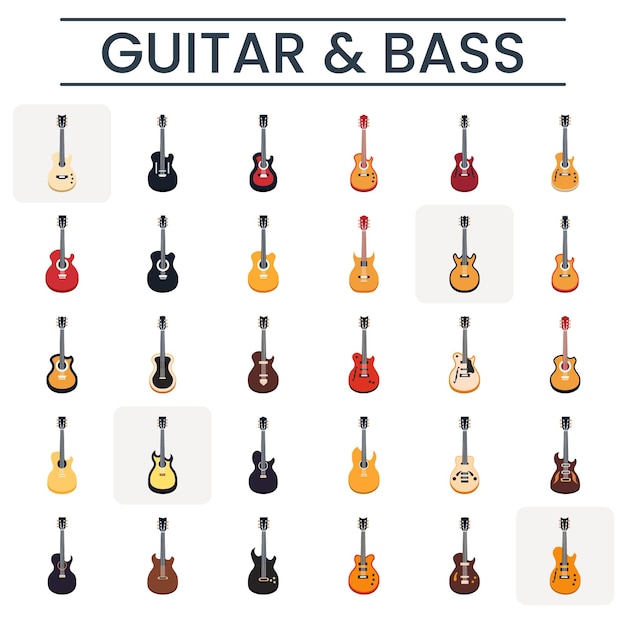 Vector guitar and bass vector set on white background