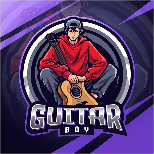 Vector guitar boy esport mascot logo design