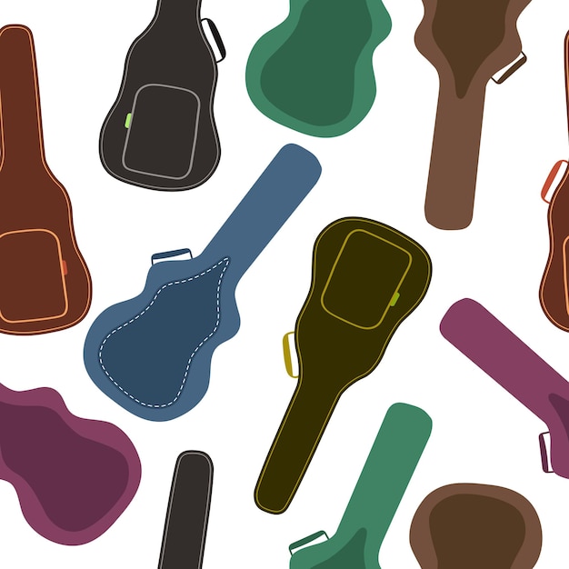 Guitar cases seamless pattern Multicolored cases for musical instruments on white background