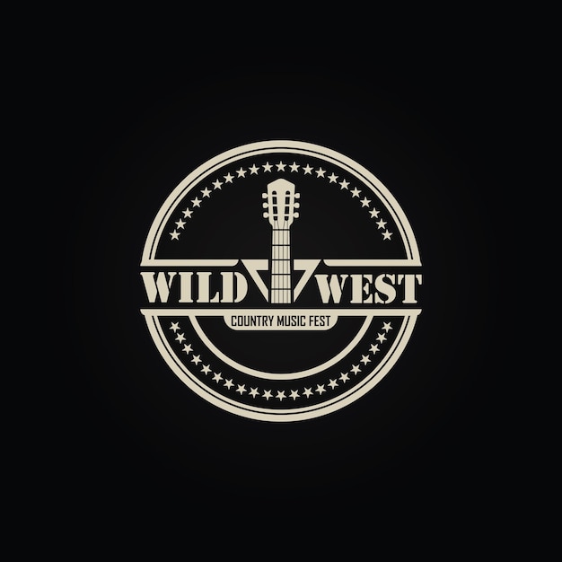 Guitar Country Music Western Vintage Retro Saloon Bar Cowboy logo ontwerp
