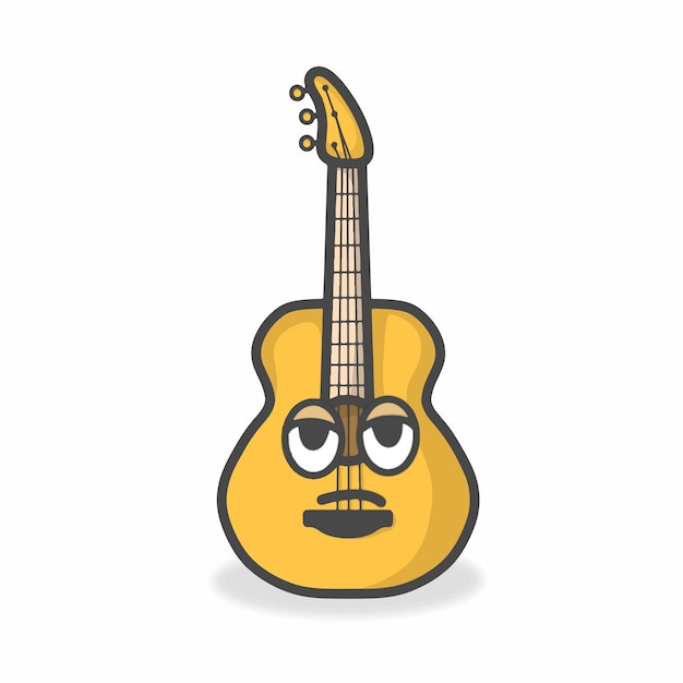 Vector guitar cute character flat cartoon vector design illustration