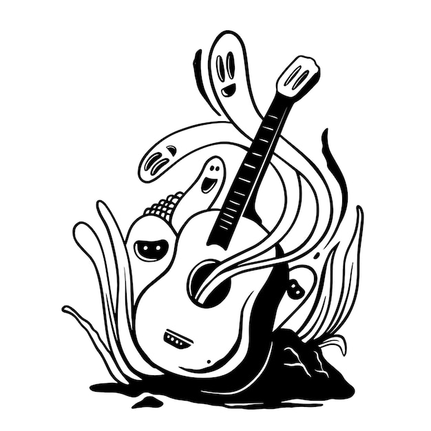 Vettore chitarra e simpatico doodle