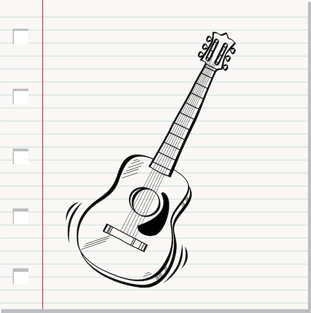 Vettore chitarra in stile doodle su sfondo di carta, illustrazione vettoriale