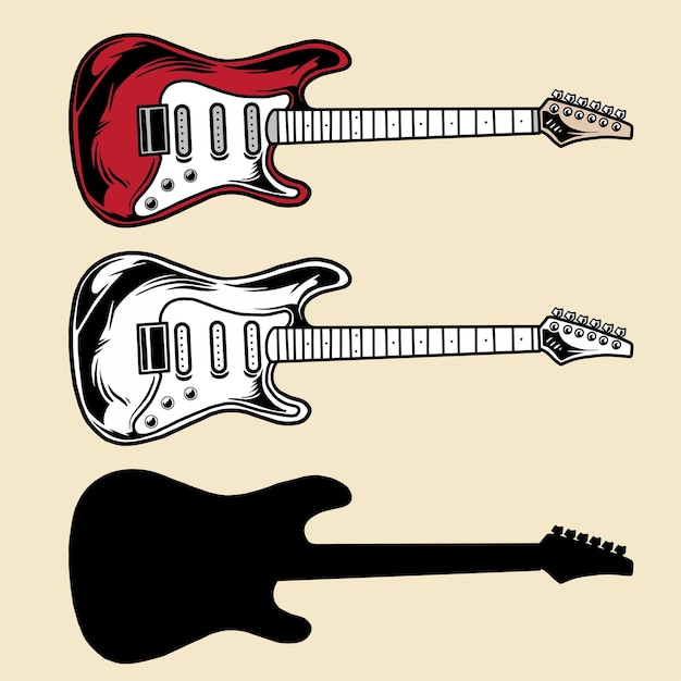 Vector guitar electric collection hand drawn style