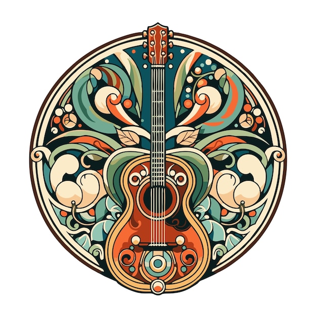 Vector guitar flat vector design in art nouveau style