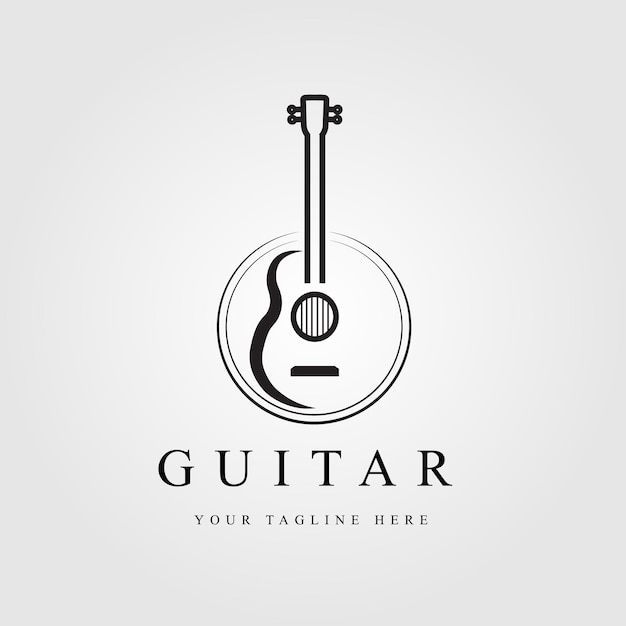 Иконка логотипа линии гитары и дизайн векторной иллюстрации символов