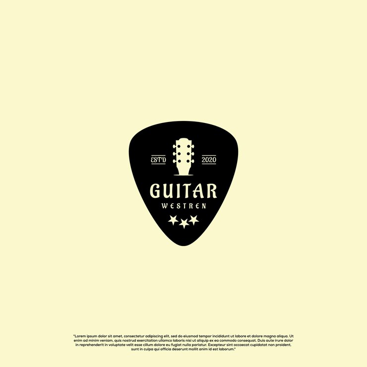 Guitar logo design vintage classical guitar neck in the pick logo