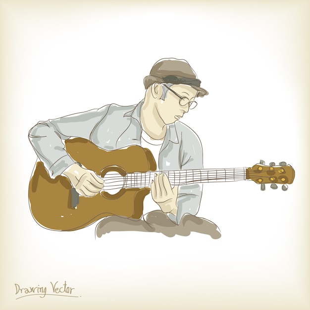 Guitar man free hand drawing,   illustration