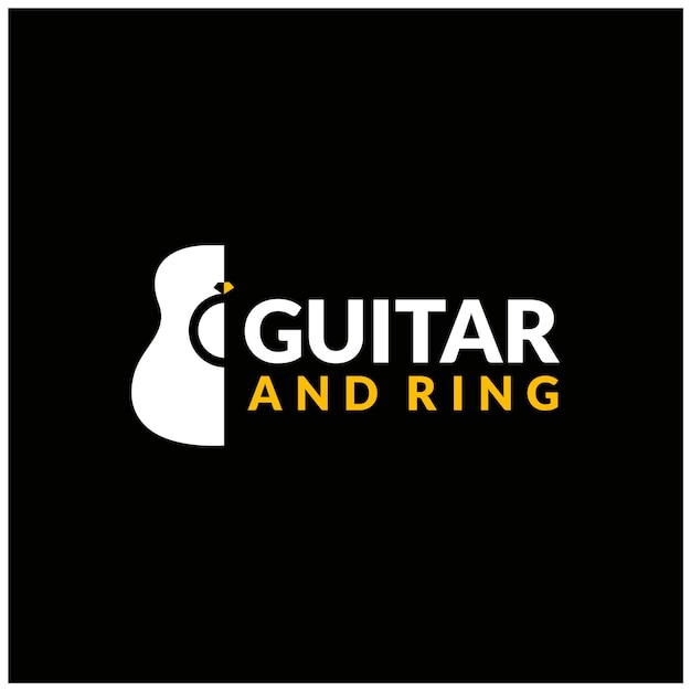 Guitar music instrument with diamond ring, romance romantic wedding love song proposal logo design