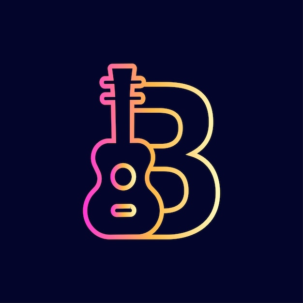 Vector guitar music logo design brand letter b