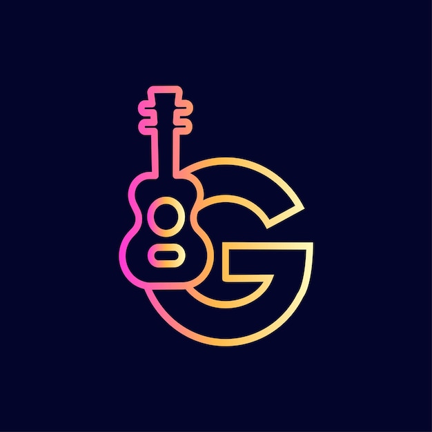 Vector guitar music logo design brand letter g