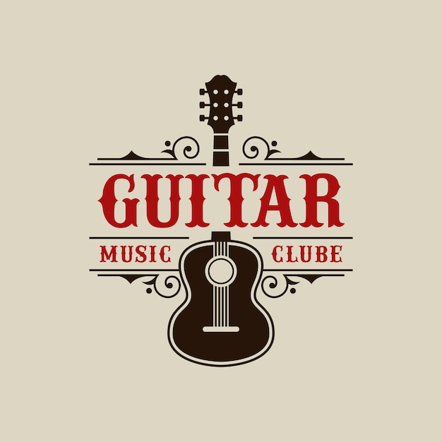 Vector guitar music vintage retro logo