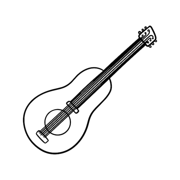 Guitar musical instrument with strings doodle linear cartoon coloring