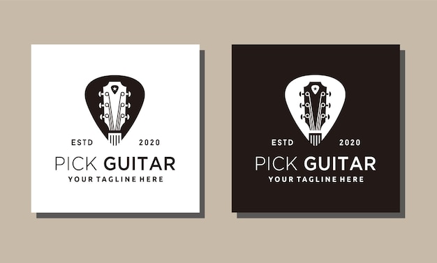 ベクトル 楽器ショップストアレコードスタジオレーベルミュージシャンのためのギターピックフラットロゴデザイン
