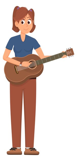 Guitar player cartoon female musician woman with music instrument