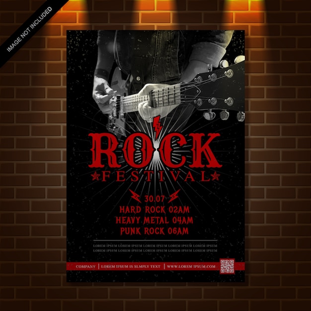 Guitar rock music festival poster design template