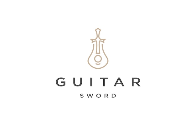 Шаблон дизайна иконки логотипа гитары и меча