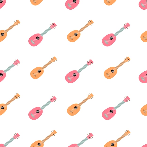 Guitar ukulele seamless pattern isolated on white background