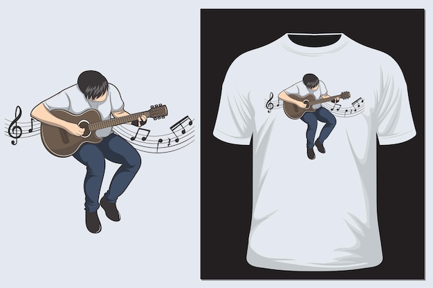 ギターのベクトル図。 Tシャツや別の流行のアパレルデザインの音楽クラシックプリント