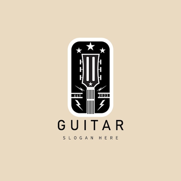 Guitar vintage logo icon and symbol with emblem vector illustration design