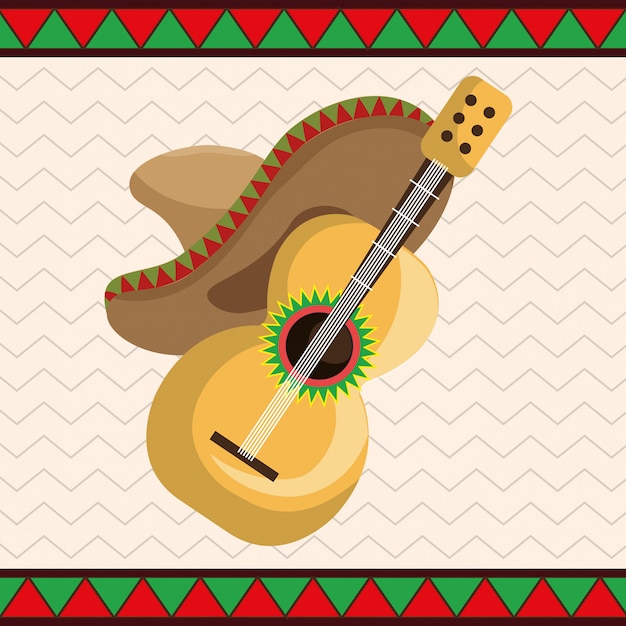 guitar with mexican hat icons